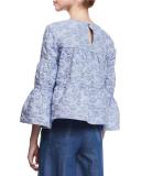 Tiered Seersucker Swing Blouse, Blue