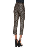 Floral-Print Side-Zip Pants, Black/Suntan
