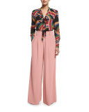 Aisha Printed Tie-Neck Blouse