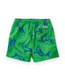 Shark Swim Trunks, Green, Size 5-7