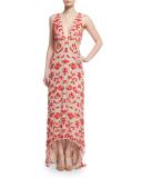 Juela Cutout High-Low Gown, Nude/Poppy
