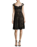 Lace Cross-Back Cocktail Dress, Noir