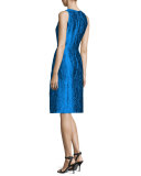 Sleeveless Floral Jacquard Tulip Dress, Turquoise