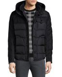 Ryan Nylon & Wool Hooded Puffer Jacket, Black