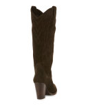 Ilana Embroidered Suede Western Boot, Fatigue