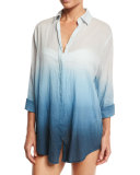 Midnight Waves Ombre Button-Down Coverup