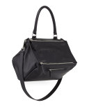 Pandora Medium Debossed Leather Satchel Bag, Black