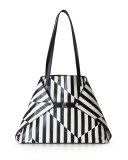 Ai Medium Striped Convertible Tote Bag, Black/White