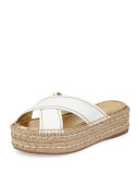 Leather Crisscross Espadrille Slide Sandal, White