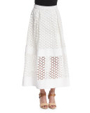 Geometric-Lace Ball Skirt, White