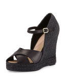 Giulia Leather Espadrille Wedge Sandal, Black