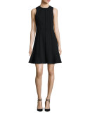 Diamond-Textured Sleeveless Fit & Flare Dress, Black