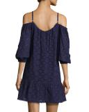 Henrietta Lace-Overlay Cotton Dress, Blue Pattern