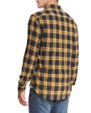 Frayed-Edge Plaid Western Shirt, Blue/Yellow