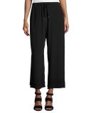 Silk Crepe de Chine Wide-Leg Cropped Pants