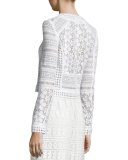 Arlette Cropped Lace Zip-Front Jacket, White