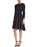 3/4-Sleeve Jewel-Neck Lace Dress, Midnight