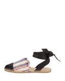 Heloise Striped Ankle-Wrap Espadrille Flat, Multi