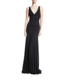 Sleeveless Strappy-Back Mermaid Gown, Black