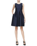 Sleeveless Fit-&-Flare Dress, Indigo/Multi
