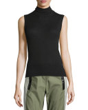 Briony Sleeveless Slub Turtleneck Top, Black