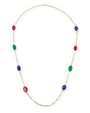 Rubellite, Emerald & Tanzanite Station Necklace in 18K Yellow Gold, 35"