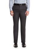 Twill Flat-Front Trousers, Charcoal