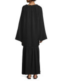 Spira Long-Sleeve Ruched-Neck Silk Blouse, Black