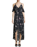Rockefeller Floral-Print Cold-Shoulder Maxi Dress, Black