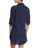 Crinkled-Cotton Boyfriend Coverup Shirt