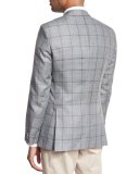 Windowpane Check Two-Button Sport Coat, Gray/Green