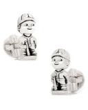 Baseball Bobblehead Sterling Silver Cuff Links