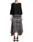 Jacinda Bohemian Tiered Skirt, Black