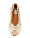 Pearly Bow Ballerina Flat, Nude
