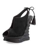Talita Calf-Hair Wedge Sandal, Black