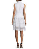 Sleeveless Ruffle-Trim Oxford Dress, White