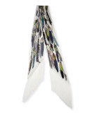 Feathers Classic Skinny Fringe Silk Scarf, Ivory