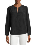 Carita Pin-Dot Silk Shirt, Black