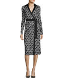 Printed D-Ring Belted Silk Wrap Dress, Black