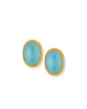 Aquamarine Cabochon Button Earrings
