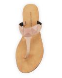 Eloise Studded Leather Thong Sandal, Beige