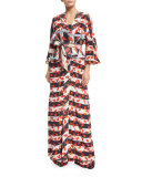 Curacao High-Waist Striped Trousers, Red/White/Blue