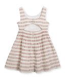 Mariela Sleeveless Striped Open-Back Dress, Light Copper Pink, Size 4-14