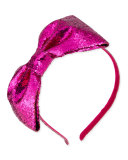 girls' glittered large bow headband, sweetheart pink