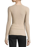 Ribbed Crewneck Sweater, Nude