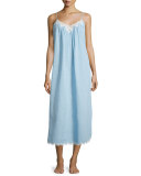 Cross-Dyed Long Gown with Lace-Trim, Pale Blue