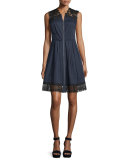 Sleeveless Lace-Trim Dress, Navy Yard