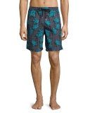 Okoa Sea Reflection Printed Swim Trunk, Black Pattern