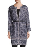 Bree Long Printed Coat, Black Multi