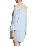 Off-the-Shoulder Poplin Shift Dress, Morning Blue